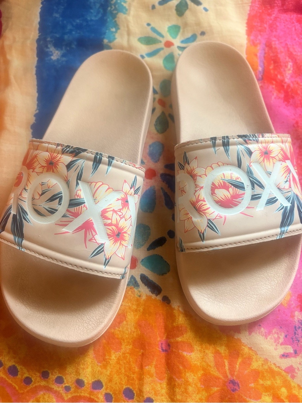 Roxy Blush Pink Floral Slide Sandals